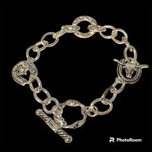 Vintage Horseshoe Steer Charm Bracelet Silver Plated Country Western Cowgirl 8"